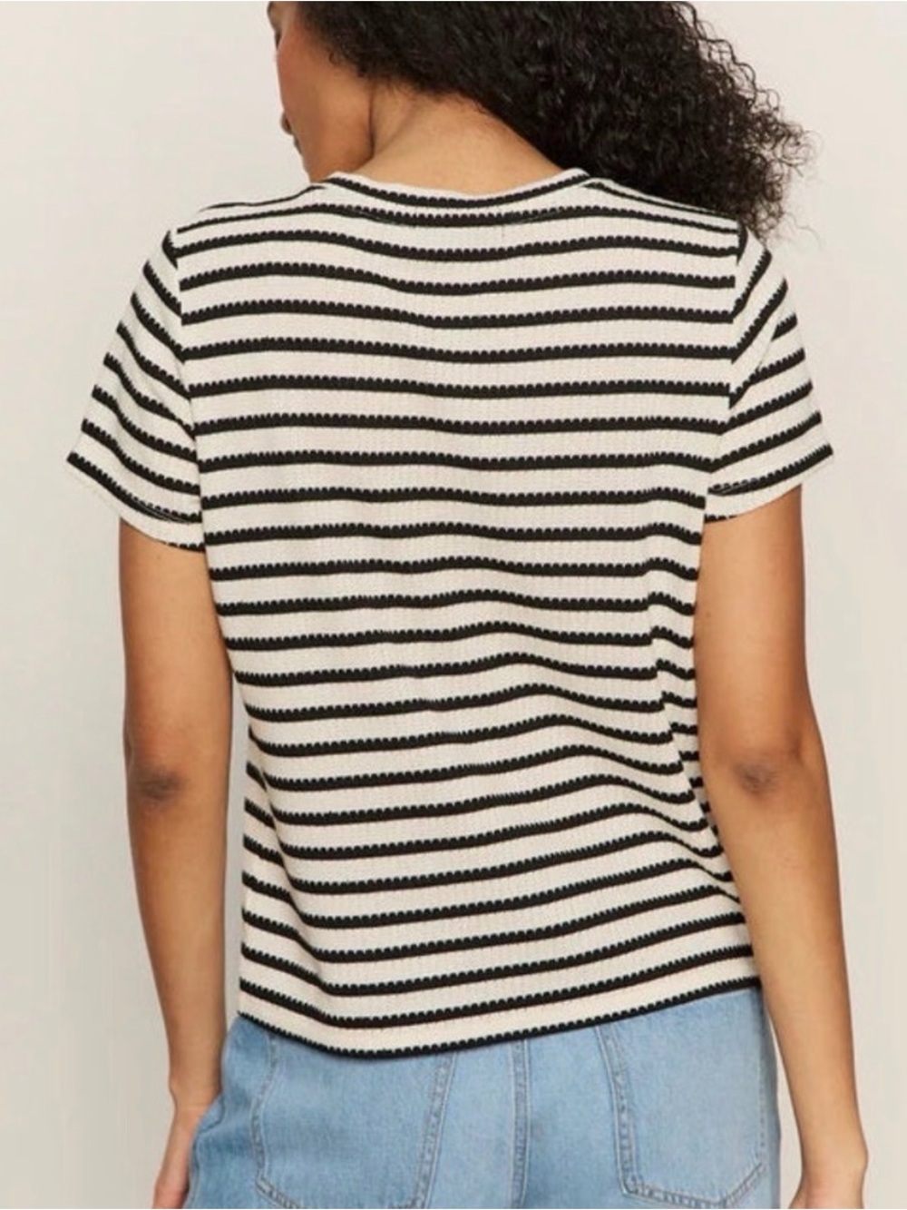 Sanctuary Macrame Textured Tee Black Stripe NWT - Picture 2 of 5